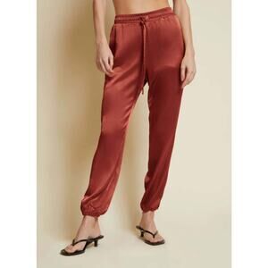 Nation LTD Del Rey Jogger Rust Sateen Satin Pants Stretch Silky Size S Sweatpant